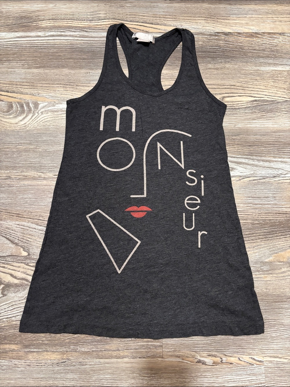 Cooperative Charcoal Graphic Racerback Tank with Red Lip Detail
